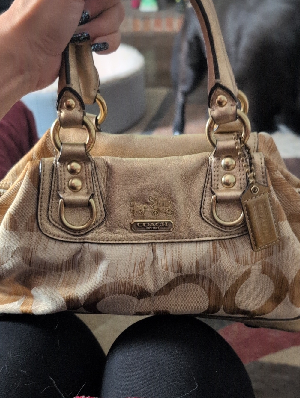 Coach Gold Signature Canvas Shoulder Bag - Gold/Tan
